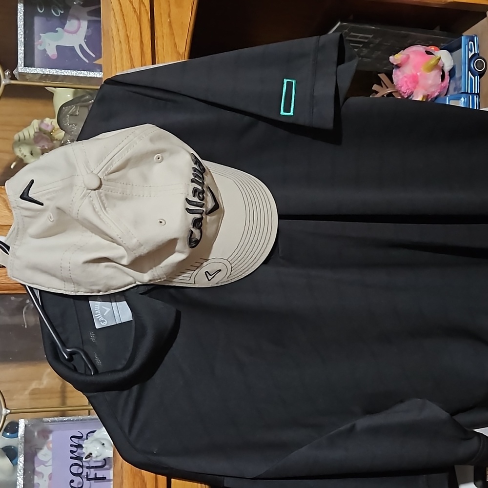 Callaway adjustable golf hat and Large Black Callaway golf shirt
